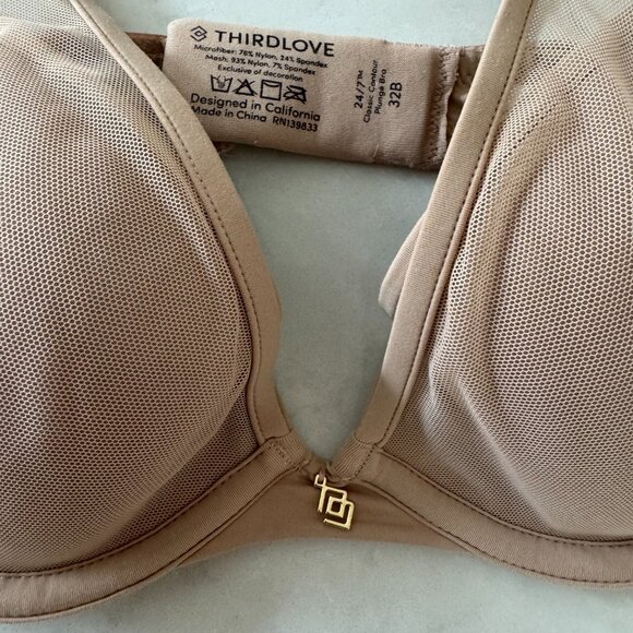 Thirdlove Uplift Plunge Bra Nude Buff Underwire 32B Mesh Pushup 24/7 32B - Picture 3 of 3